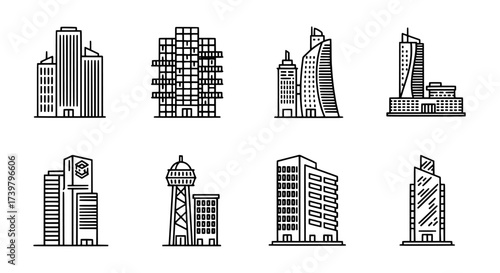 Set of Modern City Buildings Architectural Icons