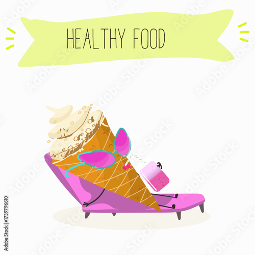 Tasty ice creams, ice-cream cones and popsicle, funny characters, hand drawn vector illustration.