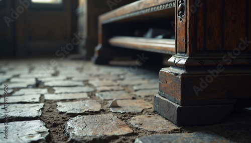 Wallpaper Mural Wooden Table Base on Stone Floor Torontodigital.ca