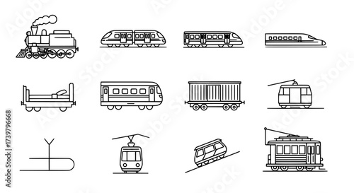 Train Icons Transportation and Rail Travel Vector Set