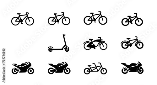 Collection of Various Vehicle Icons Bikes, Scooters, Motorcycles