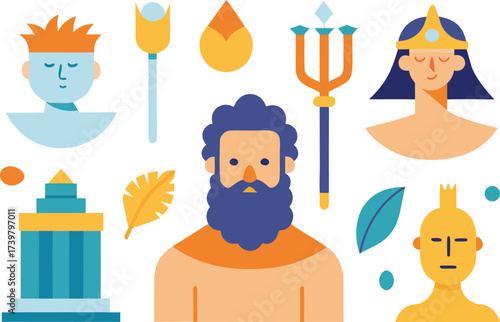 Vector collection of greek mythology gods goddesses and symbols eps illustration