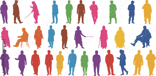 Indian culture, diversity, colorful silhouettes, traditional attire, Taj Mahal, architecture, people 