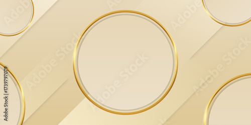 Podium with golden circle shapes on beige background for product display and presentation