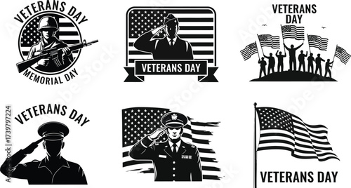 Veterans day memorial day clip art vector graphic design set