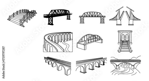 Collection of Various Bridge Outline Illustrations