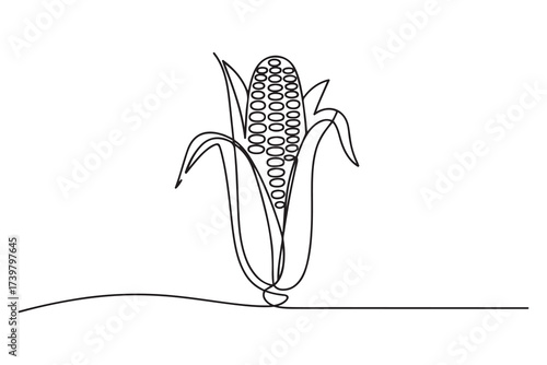 Maize ear in continuous line art style. Single line drawing illustration of vegetarian food. one line Icon drawing with white background