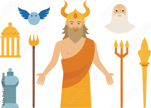 Ancient greek mythology gods and symbols vector collection for epic design projects