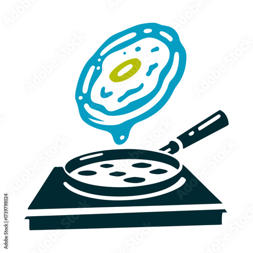Pancake Flip on Shrove Tuesday, Vector Illustration Pancake Day Shrove Tuesday Frying pan tilted upward with a circular pancake mid flip golden brown on slate