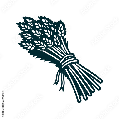 Wheat Sheaf Icon, Harvest Symbol, Vector Harvest Festival Sheaf of wheat with tied stalks and grains amber yellow on moss green