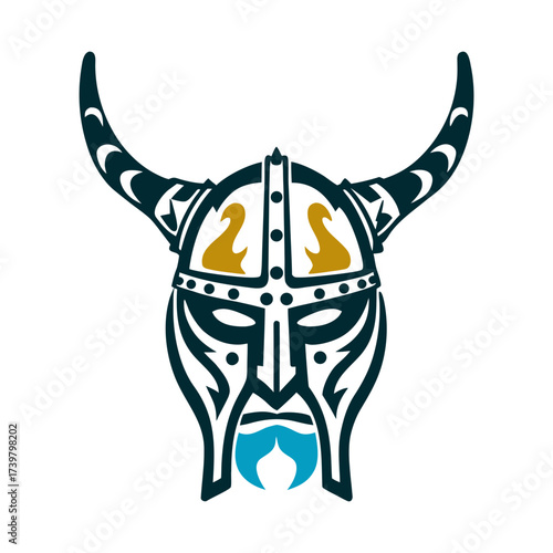Viking Helmet with Horns Vector Illustration Up Helly Aa Shetland Viking helmet with horns and rivet details iron gray on fiery orange