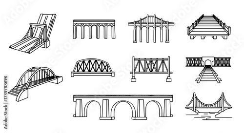 Collection of Line Art Bridge Designs for Architecture and Engineering Projects