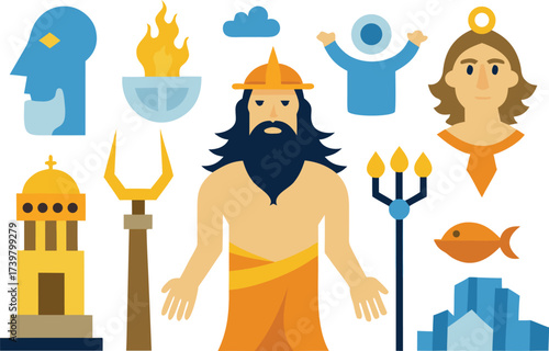 Greek mythology gods symbols vector illustration icons scalable eps
