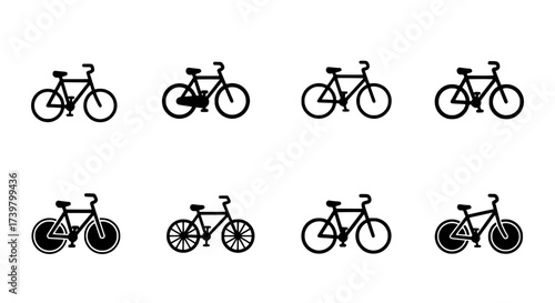 Collection of Bicycle Icons in Black and White