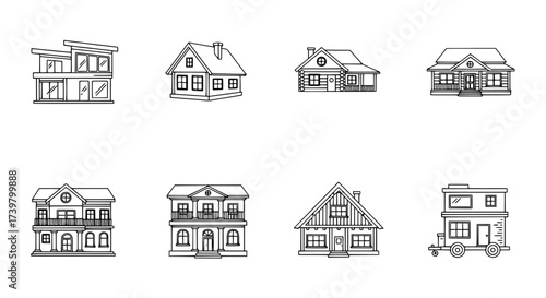 Collection of Outline House Illustrations for Architecture and Design Projects
