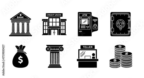 Banking and Finance Vector Icon Set for Financial Services