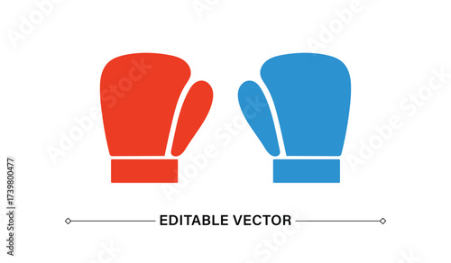 Boxing gloves confrontation icon. Red vs blue fight concept.