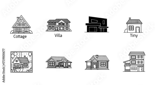 Collection of architectural styles illustrated as house icons