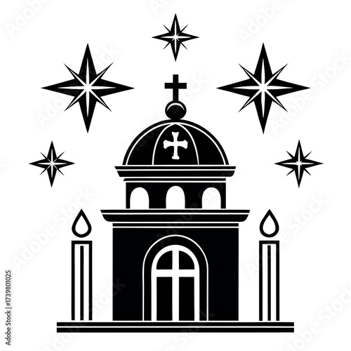 Black color Orthodox Christmas Day Design, Solid White Background (4).eps