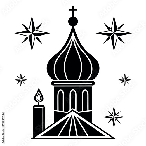 Black color Orthodox Christmas Day Design, Solid White Background (13).eps
