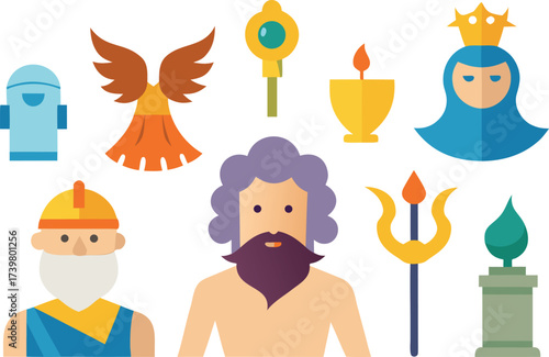 Vector collection of greek gods and mythological symbols illustration