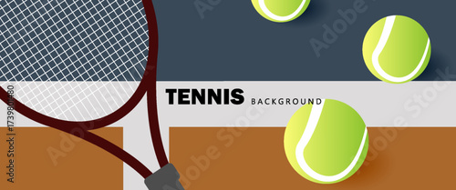 Love tennis club text with tennis racket and tennis ball on tennis green court background Illustrations for use in online sporting events , Illustration Vecto