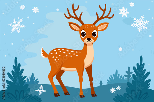 Stylized Winter Deer Illustration: Adorable Wildlife Art for Seasonal Designs