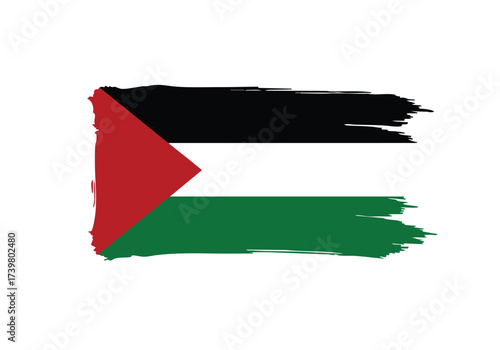 Dynamic Palestinian flag with bold brush strokes, representing national pride and heritage, perfect for cultural and political themes.
