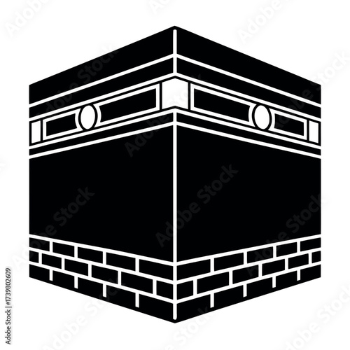 Black colour Kaaba silhouette vector illustration, solid white background (4).eps
