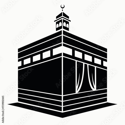Black colour Kaaba silhouette vector illustration, solid white background (6).eps