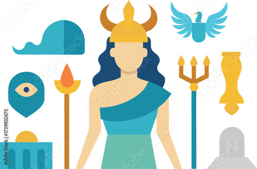 Vector illustration of greek mythology gods and symbols for graphic design projects