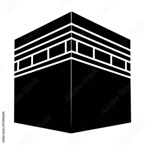 Black colour Kaaba silhouette vector illustration, solid white background (7).eps