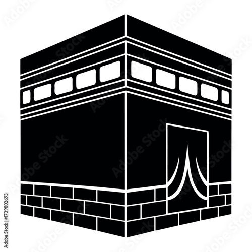 Black colour Kaaba silhouette vector illustration, solid white background (8).eps