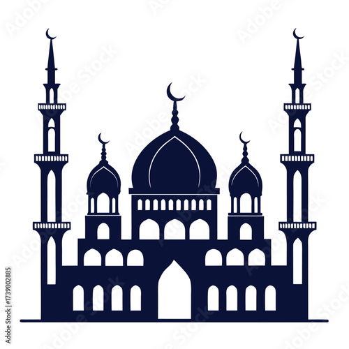 Black colour Mosque silhouette vector illustration, solid white background (6).eps