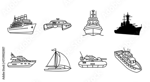 Collection of Marine and Military Vessels in Black and White