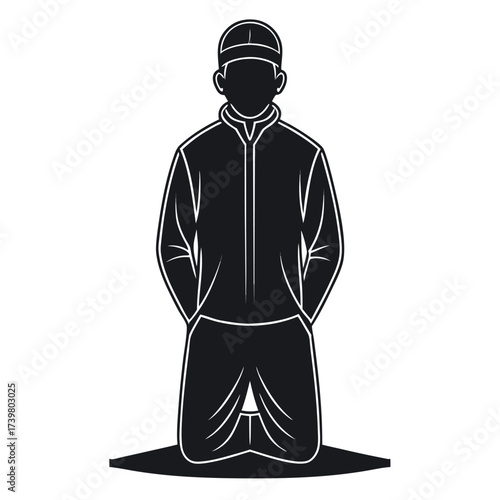 Black colour Muslim man praying silhouette vector illustration, solid white background (1).eps