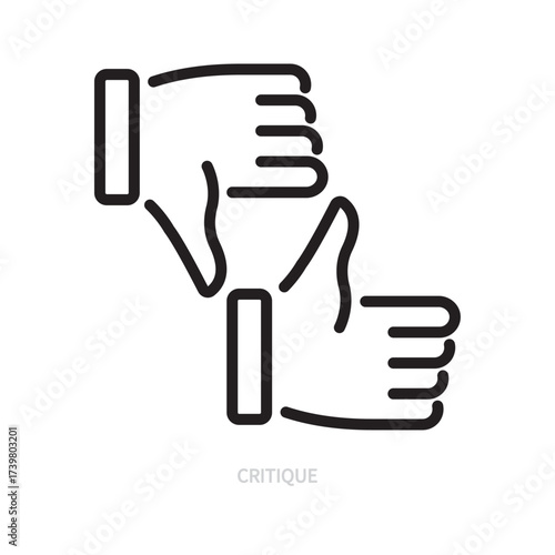 Critique line icon. Thumbs up, thumbs down symbol. Like, dislike sign. Isolated on a white background. Editable stroke. Flat design. Vector illustration.