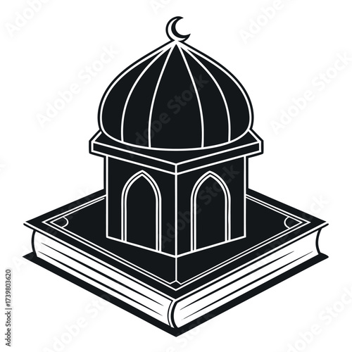Black colour Quran with stand (Rehal) silhouette vector illustration, solid white background (7).eps