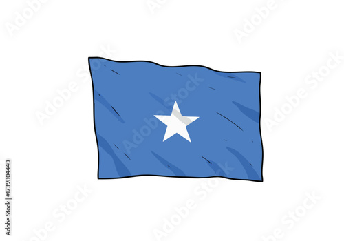 Waving Somali flag illustration with a white star on a blue background, perfect for national pride and cultural representation projects
