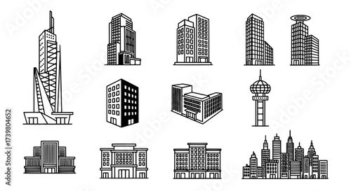 Skyscrapers and Buildings Architectural Icons in Vector Format