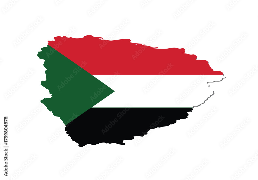 Obraz premium Discover the pride of Sudan with this striking outline map featuring the vibrant national flag colors, perfect for educational or patriotic displays.