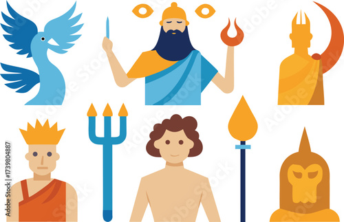 Greek mythology gods and symbols vector illustration icons for eps files