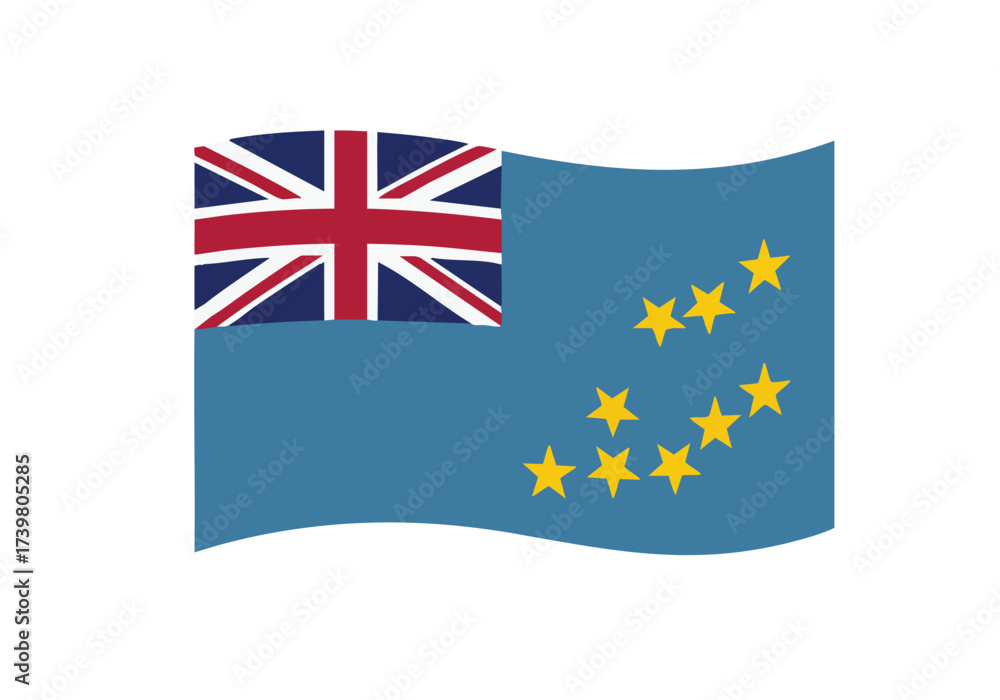 Fototapeta premium Vibrant Tuvalu flag waving proudly against a clean white background, representing national pride and international recognition
