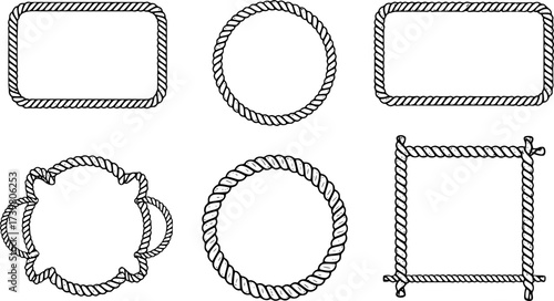 Rope frames vector graphic illustration isolated on white background for design. Vector cowboy lasso black silhouette set .
