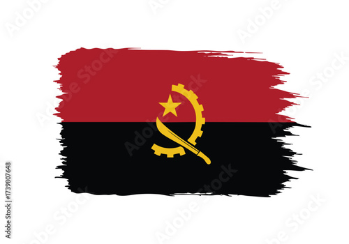 Dynamic Angola flag design with distressed brushstroke effect, showcasing national pride and heritage for patriotic projects.