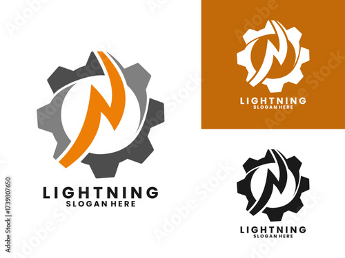 Lightning with gear automotive logo design vector template
