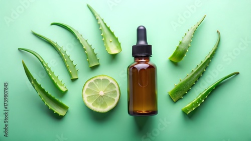Top View of Dropper Bottle Beside Sliced Aloevera