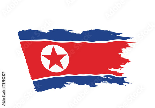 Dynamic North Korean flag with bold brushstrokes conveying national pride and identity