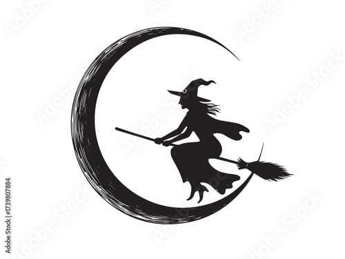 Flying Witch Vintage Engraved Halloween Scene Illustration Isolated Vector