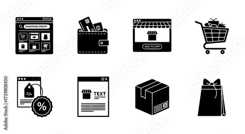 Online Shopping Icons Wallet, Cart, and More